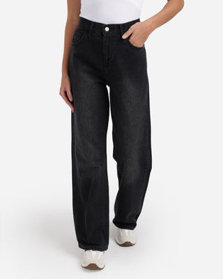 Wide Leg Black Rhine Stone Casual Jeans
