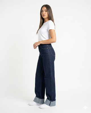 Wide Leg Dark Blue Casual Jeans