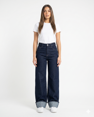 Wide Leg Dark Blue Casual Jeans