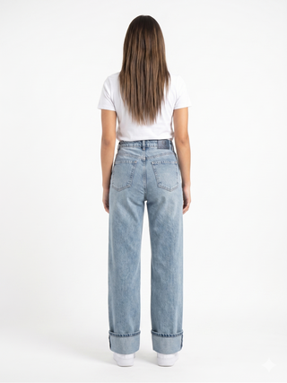 Wide Leg Light Blue Casual Jeans