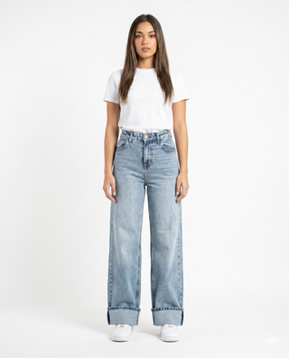 Wide Leg Light Blue Casual Jeans