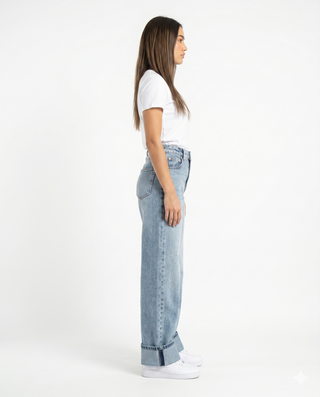 Wide Leg Light Blue Casual Jeans