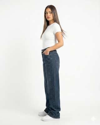 Wide Leg Dark Blue Casual Jeans