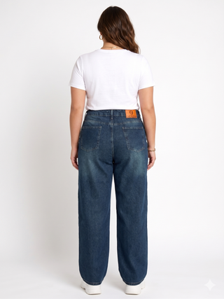 Wide Leg Big Size Dirty Navy Casual Jeans