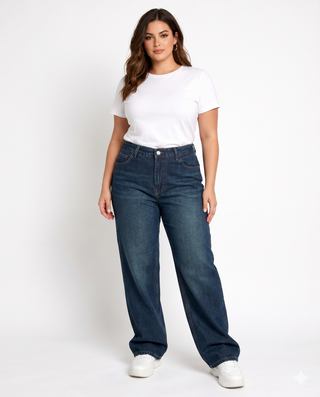 Wide Leg Big Size Dirty Navy Casual Jeans