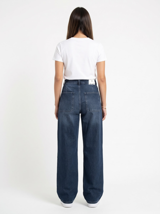 Wide Leg Blue Front Pocket Casual Jeans