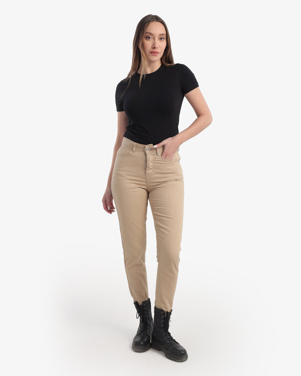 Boyfriend Beige Casual Gabardine